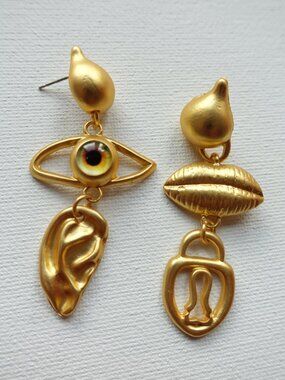 🆕️ Schiaparelli Signed Anatomy Eye Ear Lips Earrings 925 NWOT